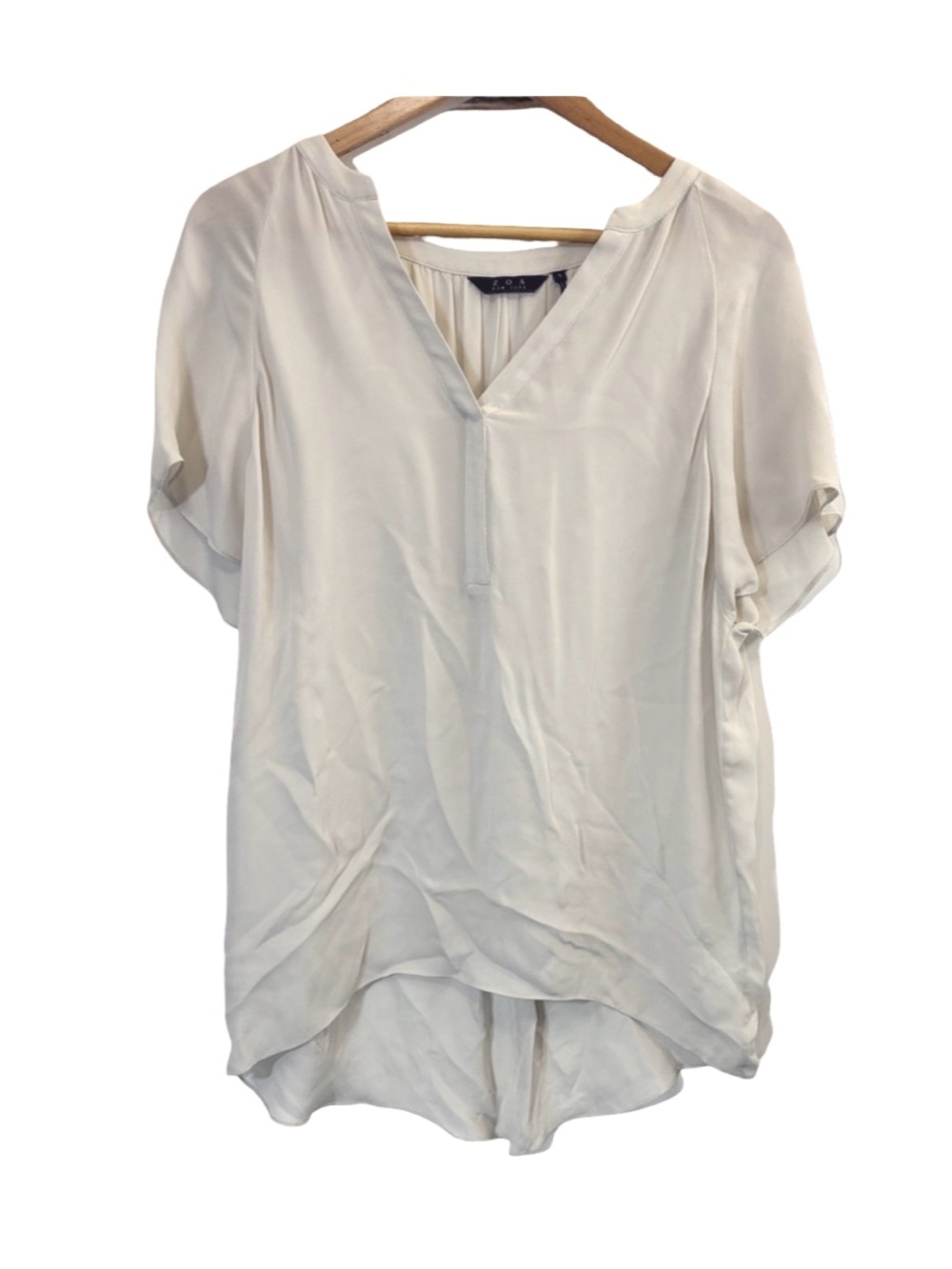 Zoa Cream Relaxed Blouse with Mandarin Collar